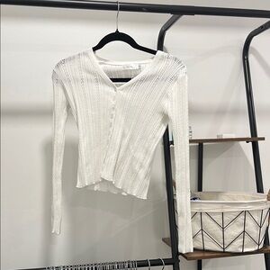 White V-Neck Button-Up Women's Top